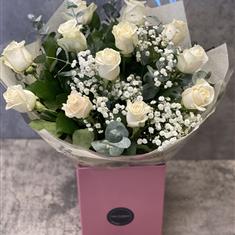 Elegant white Rose hand tied bouquet